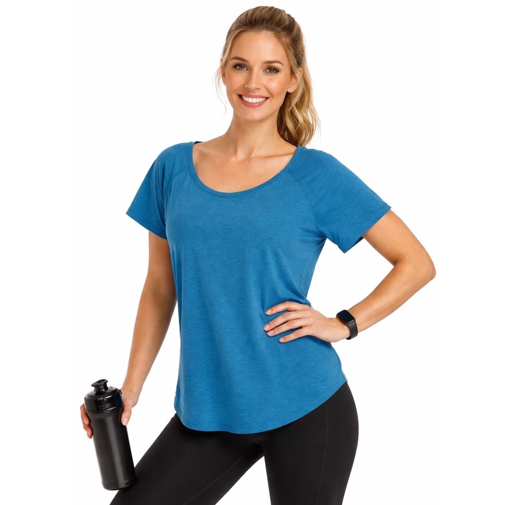 GapFit Breathe Womens Teal Blue Heather Scoop Neck Athletic Workout Tee M 102-67